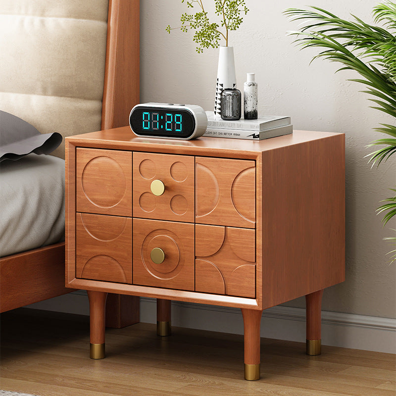 Contemporary Retro Square Cube Solid Wood Rubber Wood Hardware Nightstand 2 - Drawer For Bedroom