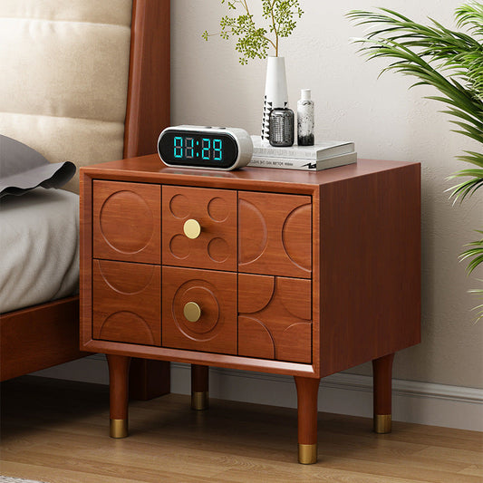 Contemporary Retro Square Cube Solid Wood Rubber Wood Hardware Nightstand 2 - Drawer For Bedroom