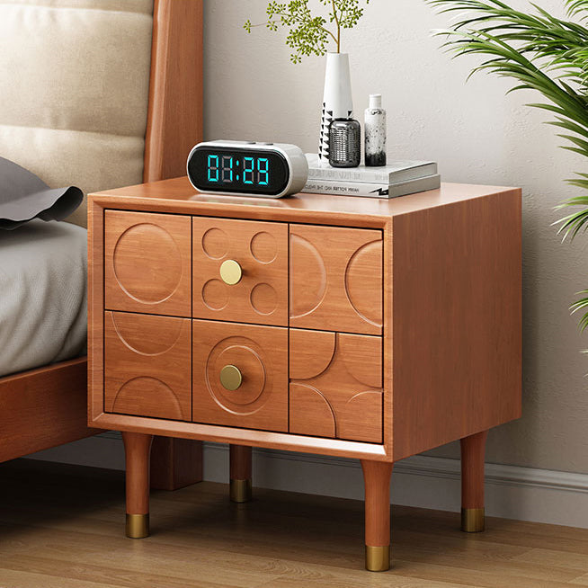 Contemporary Retro Square Cube Solid Wood Rubber Wood Hardware Nightstand 2 - Drawer For Bedroom