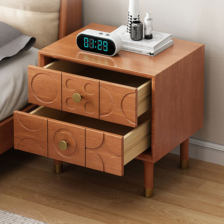 Contemporary Retro Square Cube Solid Wood Rubber Wood Hardware Nightstand 2 - Drawer For Bedroom