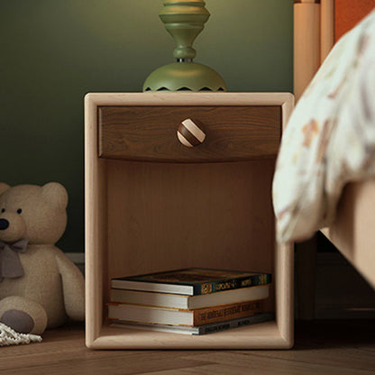 Contemporary Simplicity Square Cube Solid Wood Hardware Nightstand 1 - Drawer For Bedroom