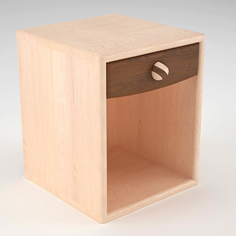 Contemporary Simplicity Square Cube Solid Wood Hardware Nightstand 1 - Drawer For Bedroom