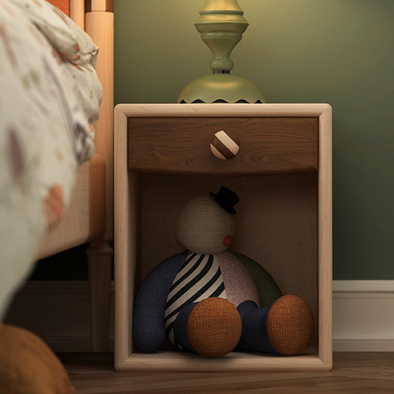 Contemporary Simplicity Square Cube Solid Wood Hardware Nightstand 1 - Drawer For Bedroom