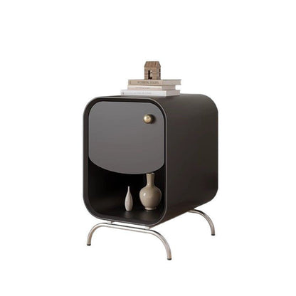 Modern Minimalist Square Solid Wood Multilayer Board Stainless Steel Nightstand 1 - Drawer For Bedroom