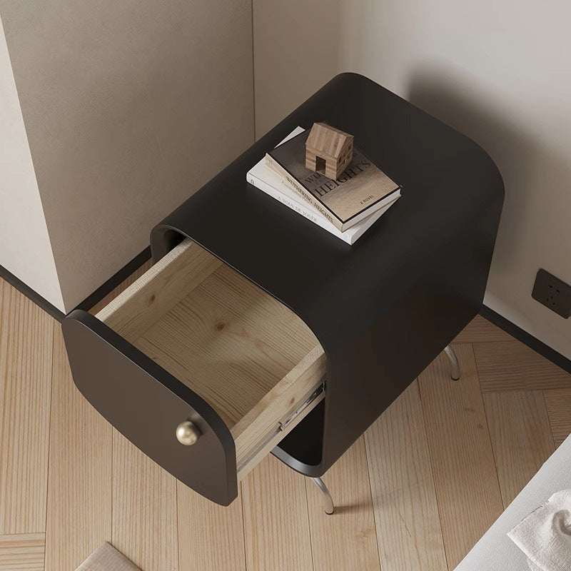 Modern Minimalist Square Solid Wood Multilayer Board Stainless Steel Nightstand 1 - Drawer For Bedroom