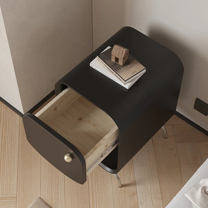 Modern Minimalist Square Solid Wood Multilayer Board Stainless Steel Nightstand 1 - Drawer For Bedroom