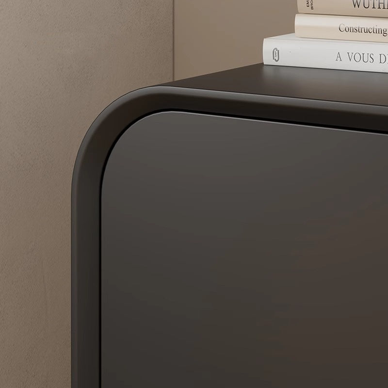 Modern Minimalist Square Solid Wood Multilayer Board Stainless Steel Nightstand 1 - Drawer For Bedroom