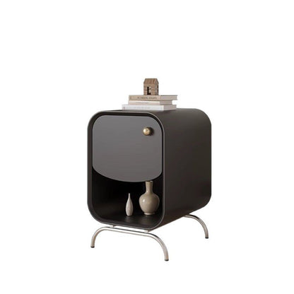 Modern Minimalist Square Solid Wood Multilayer Board Stainless Steel Nightstand 1 - Drawer For Bedroom