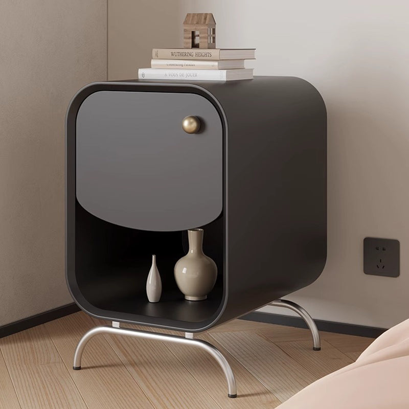 Modern Minimalist Square Solid Wood Multilayer Board Stainless Steel Nightstand 1 - Drawer For Bedroom