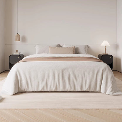 Modern Minimalist Square Solid Wood Multilayer Board Stainless Steel Nightstand 1 - Drawer For Bedroom