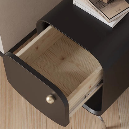 Modern Minimalist Square Solid Wood Multilayer Board Stainless Steel Nightstand 1 - Drawer For Bedroom