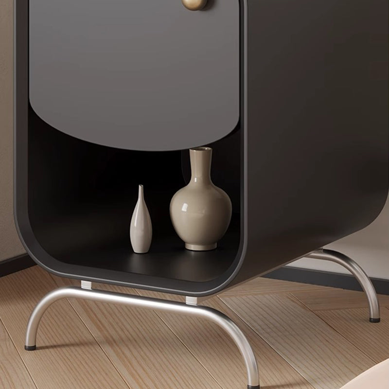 Modern Minimalist Square Solid Wood Multilayer Board Stainless Steel Nightstand 1 - Drawer For Bedroom