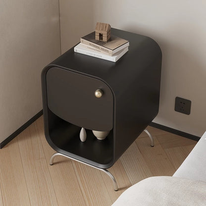 Modern Minimalist Square Solid Wood Multilayer Board Stainless Steel Nightstand 1 - Drawer For Bedroom