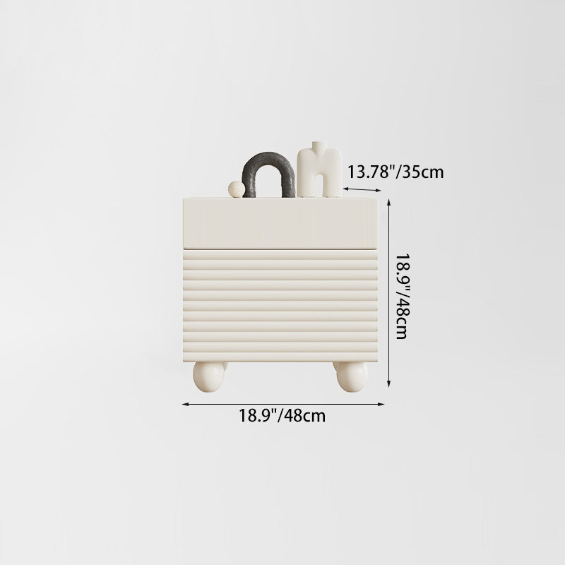 Modern Minimalist Square Cube Cream Ripple Solid Wood Stainless Steel Nightstand 1 - Drawer For Bedroom