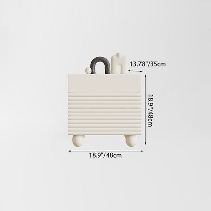 Modern Minimalist Square Cube Cream Ripple Solid Wood Stainless Steel Nightstand 1 - Drawer For Bedroom