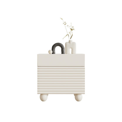 Modern Minimalist Square Cube Cream Ripple Solid Wood Stainless Steel Nightstand 1 - Drawer For Bedroom