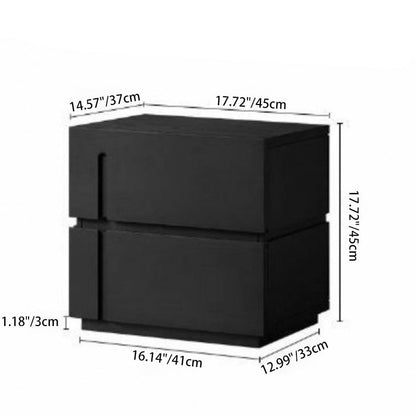 Modern Minimalist Square Cube Solid Wood Hardware Nightstand 2 - Drawer For Bedroom