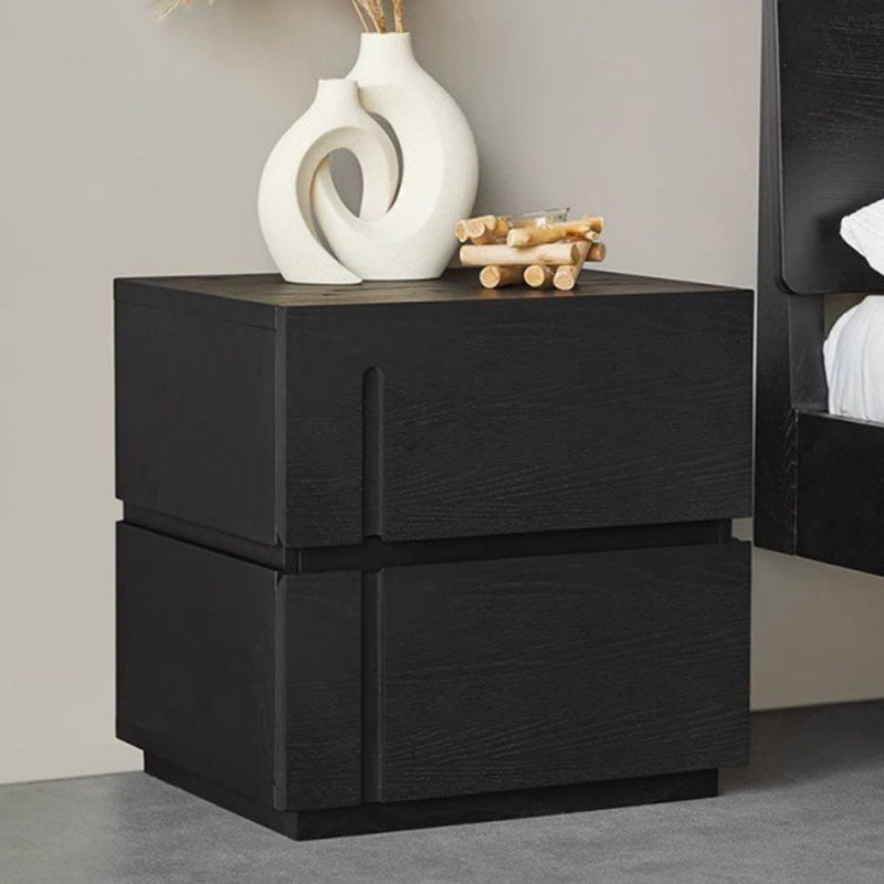 Modern Minimalist Square Cube Solid Wood Hardware Nightstand 2 - Drawer For Bedroom
