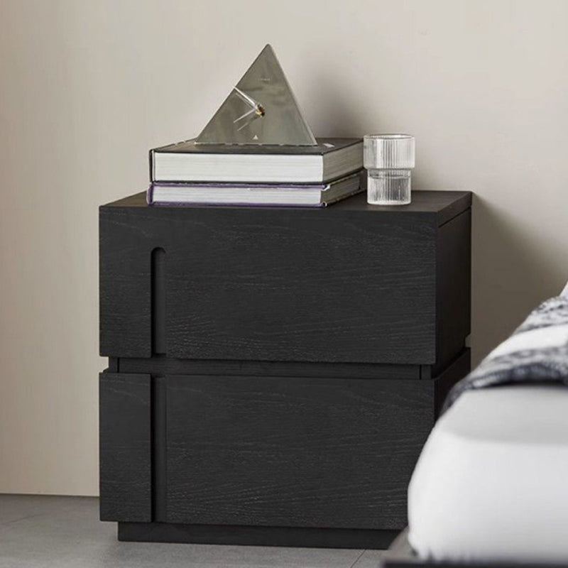 Modern Minimalist Square Cube Solid Wood Hardware Nightstand 2 - Drawer For Bedroom