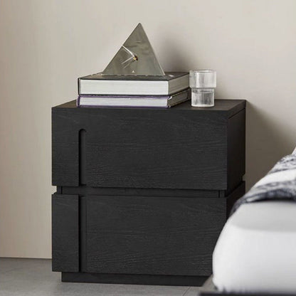 Modern Minimalist Square Cube Solid Wood Hardware Nightstand 2 - Drawer For Bedroom