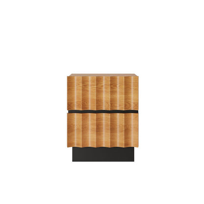 Contemporary Retro Square Water Ripples Pine Hardware Nightstand 2 - Drawer For Bedroom