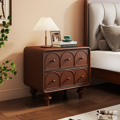 Traditional French Square Cube Door Pattern Solid Wood Hardware Nightstand 2 - Drawer For Bedroom