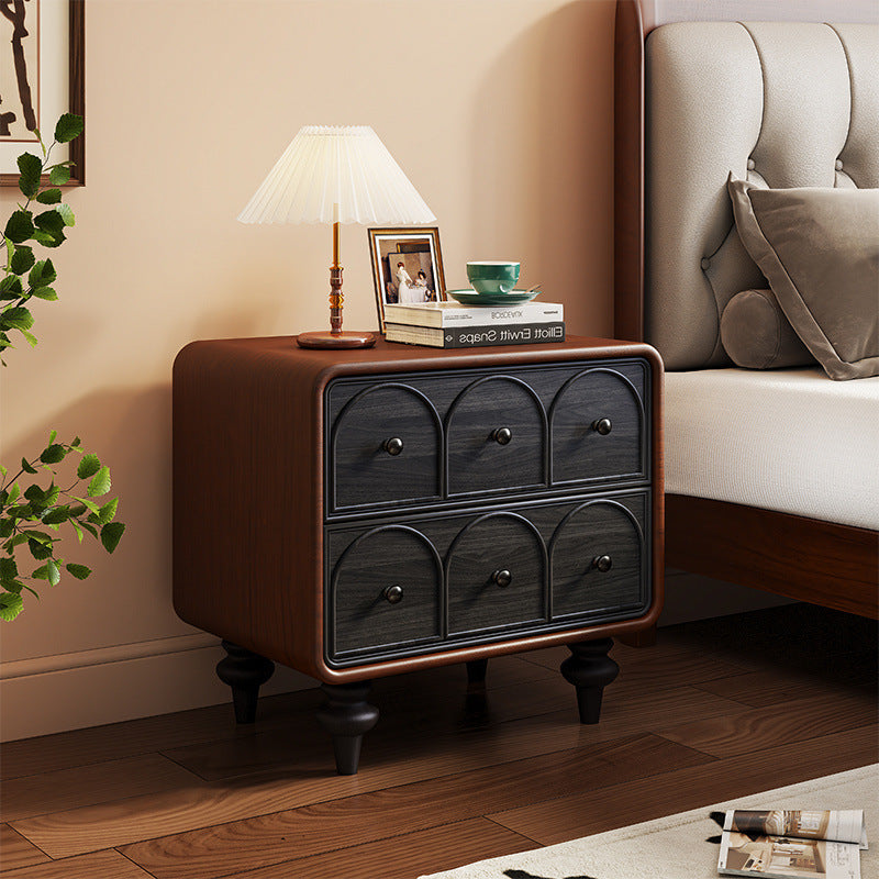 Traditional French Square Cube Door Pattern Solid Wood Hardware Nightstand 2 - Drawer For Bedroom