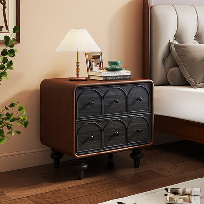 Traditional French Square Cube Door Pattern Solid Wood Hardware Nightstand 2 - Drawer For Bedroom