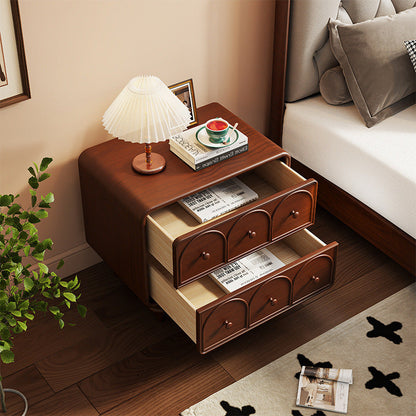 Traditional French Square Cube Door Pattern Solid Wood Hardware Nightstand 2 - Drawer For Bedroom