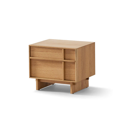 Modern Minimalist Square Cube Solid Wood Pine Nightstand 2 - Drawer For Bedroom
