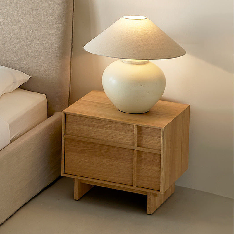 Modern Minimalist Square Cube Solid Wood Pine Nightstand 2 - Drawer For Bedroom