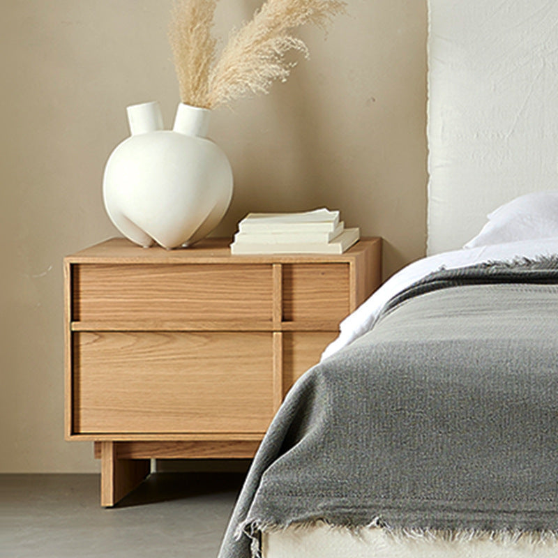Modern Minimalist Square Cube Solid Wood Pine Nightstand 2 - Drawer For Bedroom