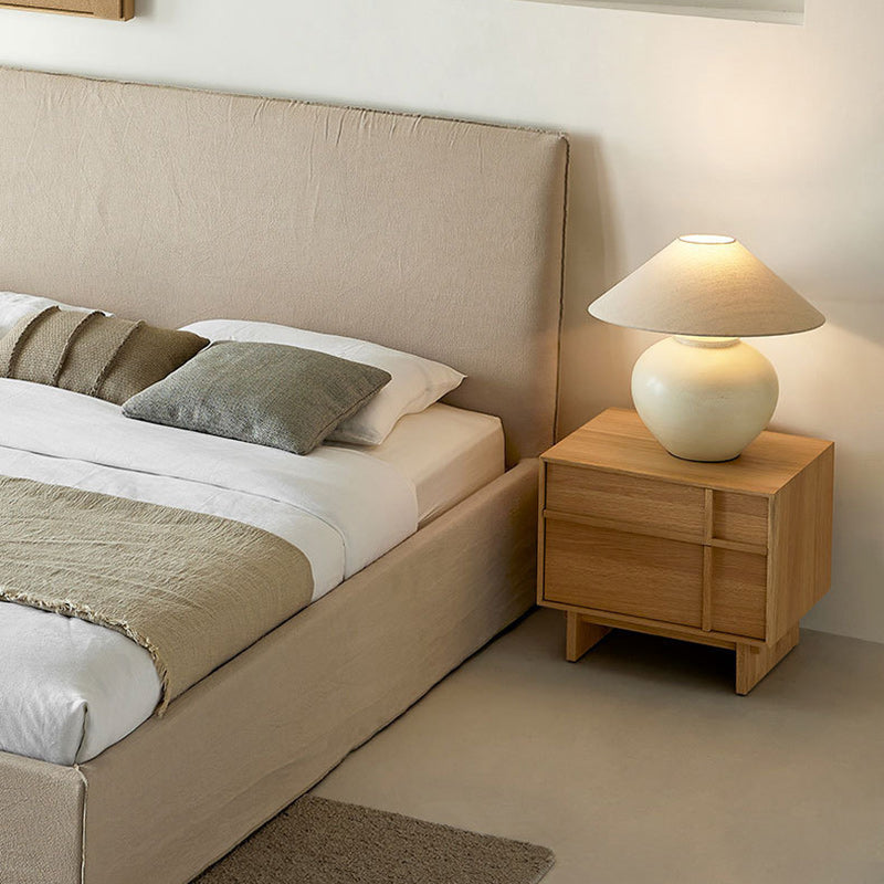 Modern Minimalist Square Cube Solid Wood Pine Nightstand 2 - Drawer For Bedroom