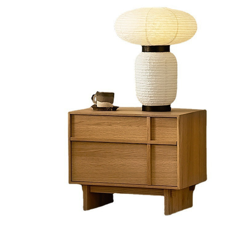 Modern Minimalist Square Cube Solid Wood Pine Nightstand 2 - Drawer For Bedroom