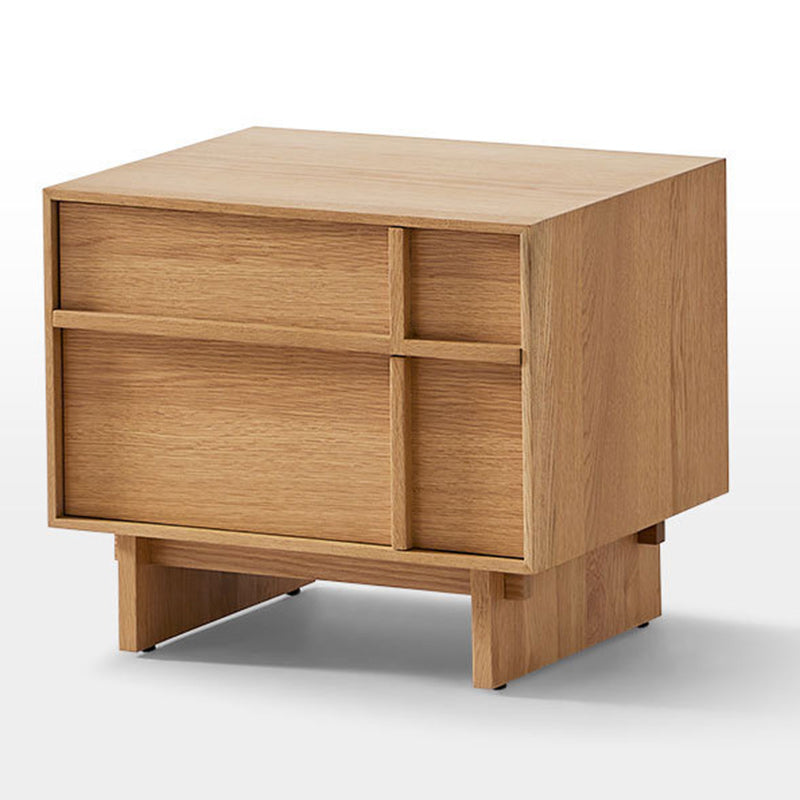 Modern Minimalist Square Cube Solid Wood Pine Nightstand 2 - Drawer For Bedroom