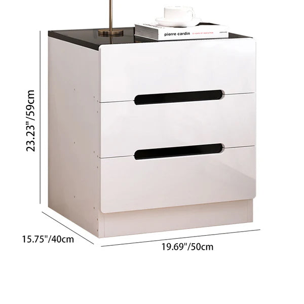 Modern Minimalist Square Cube Artificial Board Nightstand 3 - Drawer For Bedroom