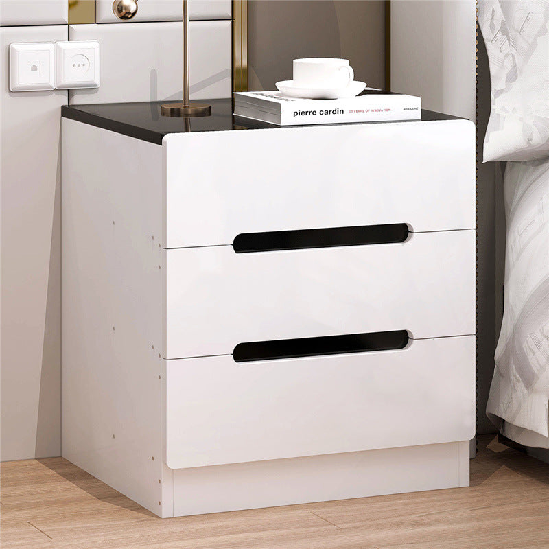 Modern Minimalist Square Cube Artificial Board Nightstand 3 - Drawer For Bedroom