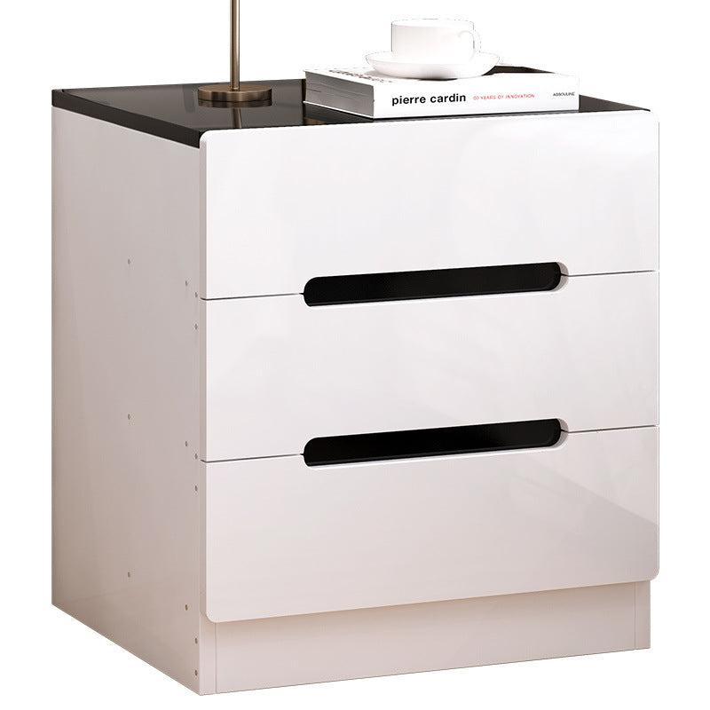 Modern Minimalist Square Cube Artificial Board Nightstand 3 - Drawer For Bedroom