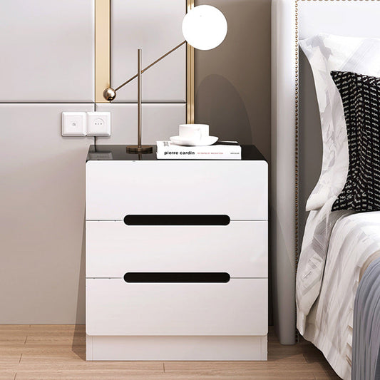 Modern Minimalist Square Cube Artificial Board Nightstand 3 - Drawer For Bedroom