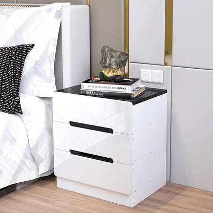 Modern Minimalist Square Cube Artificial Board Nightstand 3 - Drawer For Bedroom