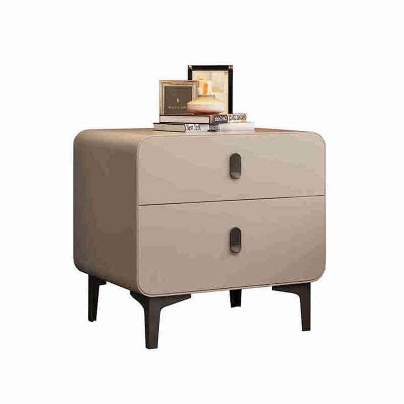 Contemporary Nordic Square Cube Artificial Board Solid Wood Nightstand 2 - Drawer For Bedroom
