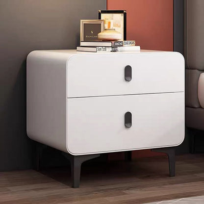 Contemporary Nordic Square Cube Artificial Board Solid Wood Nightstand 2 - Drawer For Bedroom