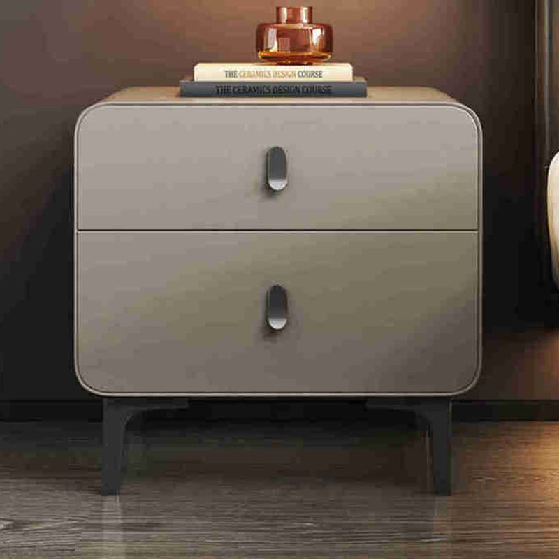 Contemporary Nordic Square Cube Artificial Board Solid Wood Nightstand 2 - Drawer For Bedroom