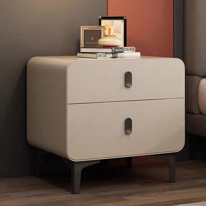 Contemporary Nordic Square Cube Artificial Board Solid Wood Nightstand 2 - Drawer For Bedroom