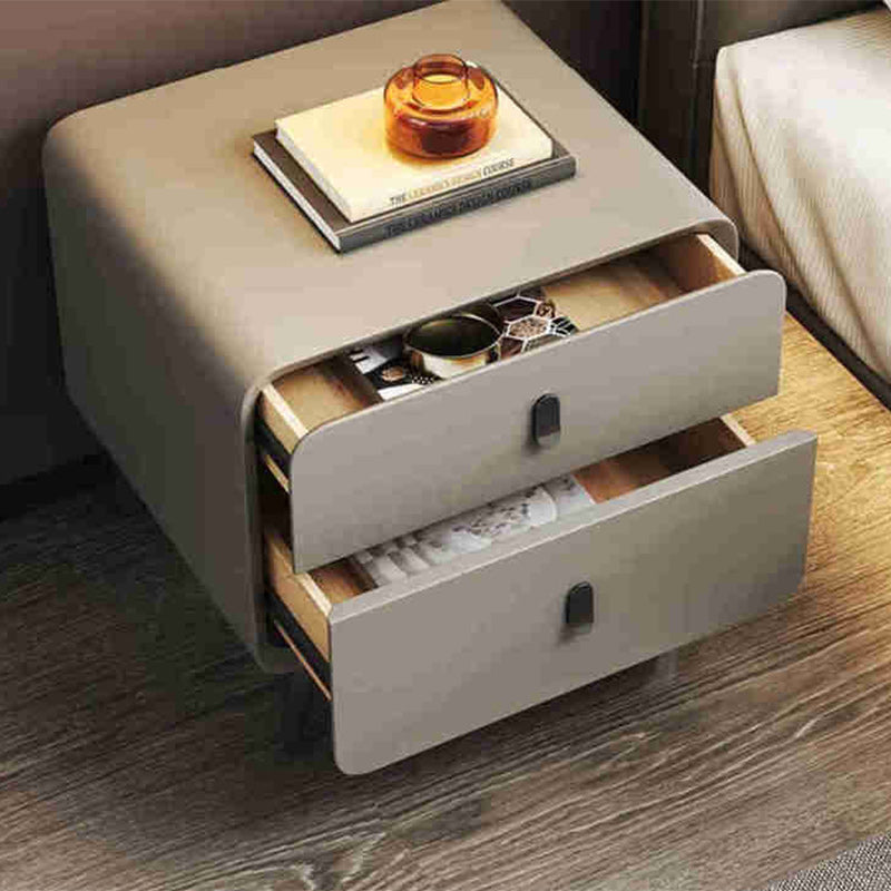 Contemporary Nordic Square Cube Artificial Board Solid Wood Nightstand 2 - Drawer For Bedroom