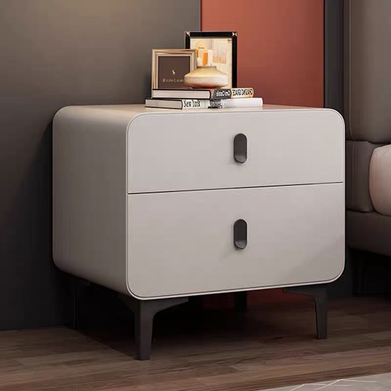Contemporary Nordic Square Cube Artificial Board Solid Wood Nightstand 2 - Drawer For Bedroom