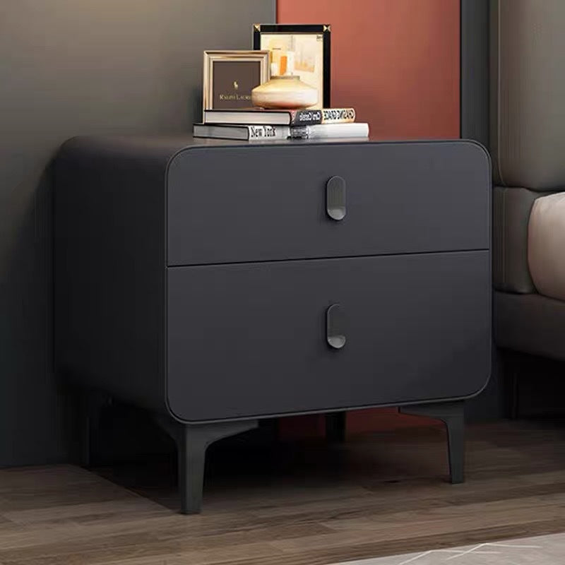 Contemporary Nordic Square Cube Artificial Board Solid Wood Nightstand 2 - Drawer For Bedroom