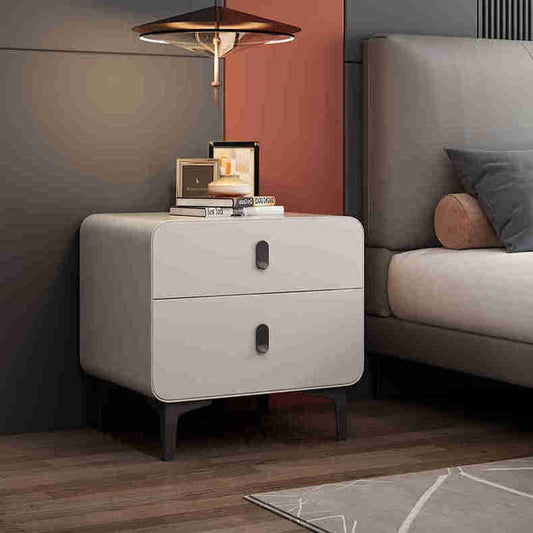 Contemporary Nordic Square Cube Artificial Board Solid Wood Nightstand 2 - Drawer For Bedroom