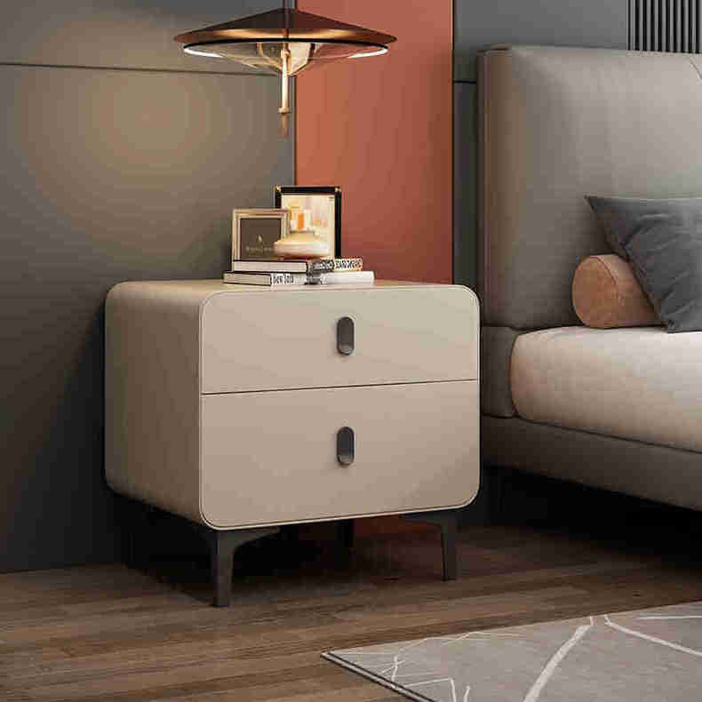 Contemporary Nordic Square Cube Artificial Board Solid Wood Nightstand 2 - Drawer For Bedroom