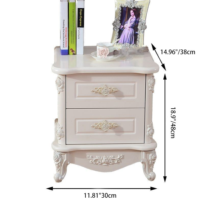 Traditional European Square Cube Carving Artificial Board PE Solid Wood Nightstand 2 - Drawer For Bedroom